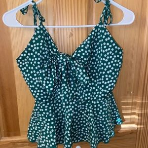 Front Tie Tank Top (green with flowers)